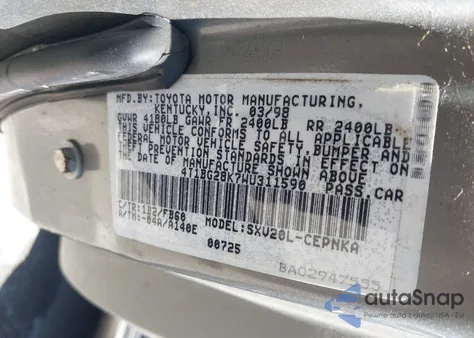 1998 Toyota Camry Le из США, поврежденный, VIN 4T1BG28K7WU311590